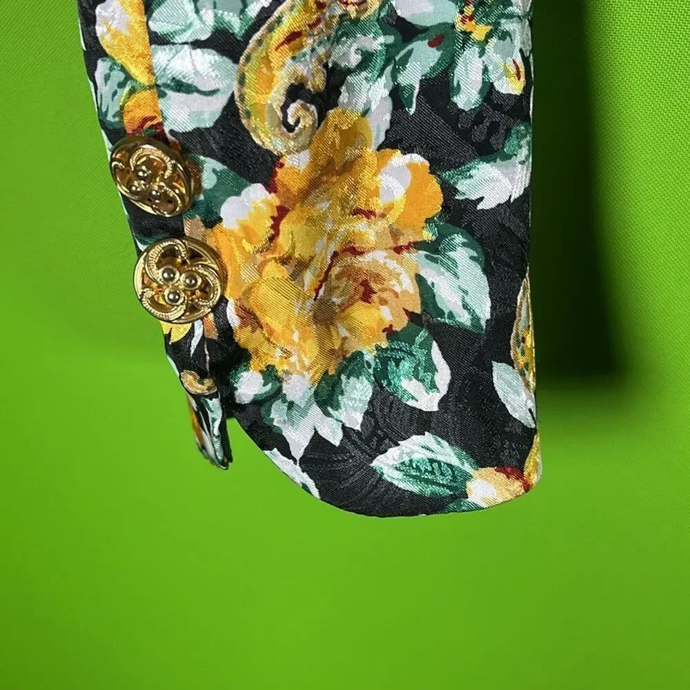 Leslie Fay Vibrant Floral Black Yellow Green Jacket Size 18 - Picture 3 of 9